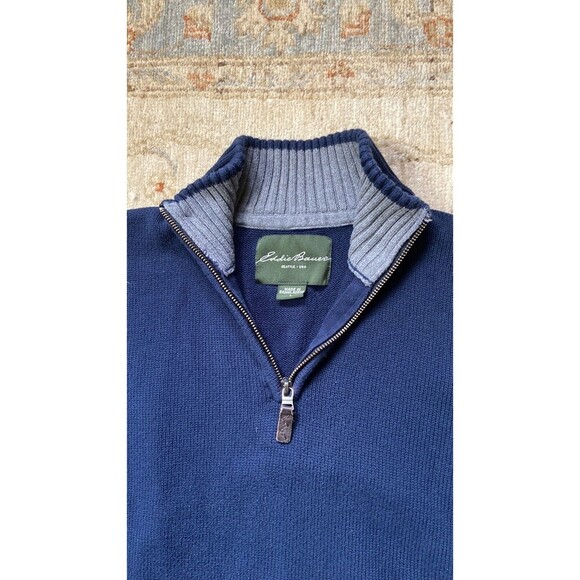 Eddie Bauer Mens 1/4 Zip Sweater Size Large Blue 100% Cotton - Picture 4 of 7